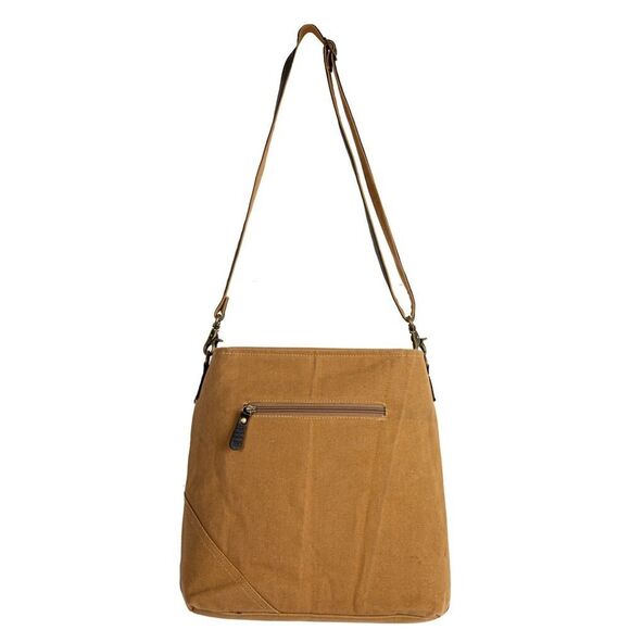 Myra Bag Handmade Montrielle Shoulder Bag Upcycled Canvas & Cowhide Leather - Picture 13 of 16
